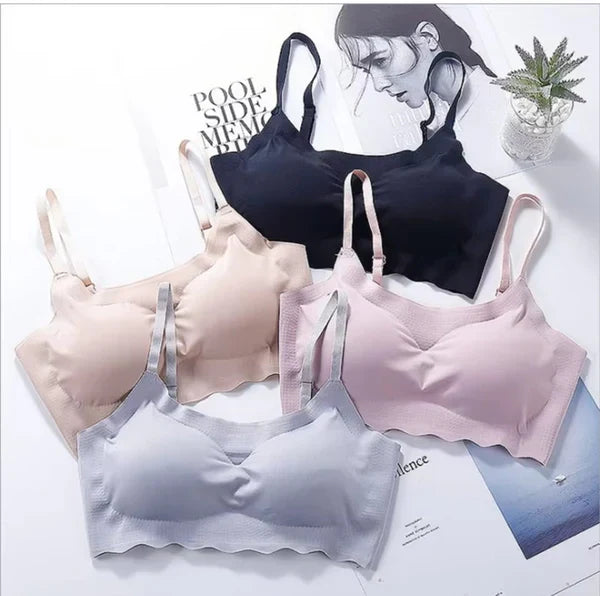 Pack of-2Seamless Bras for Woman Wireless Underwear Ice Silk Removable Padded Bralette Breathable Comfortable One Piece Brassier